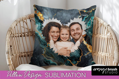 Family Photo Frame Pillow Sublimation - Marble Pillow Cover Sublimation OrangeBrushStudio 