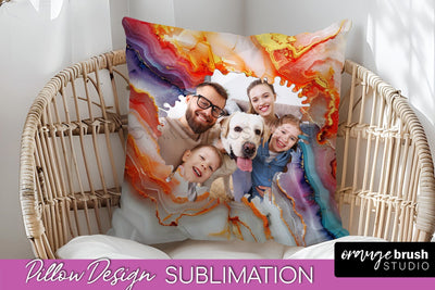 Family Photo Frame Pillow Sublimation - Marble Pillow Cover Sublimation OrangeBrushStudio 