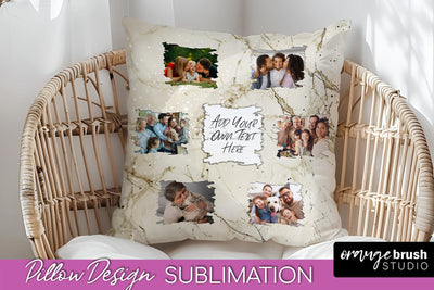 Family Photo Frame Pillow Sublimation - Marble Pillow Cover Sublimation OrangeBrushStudio 