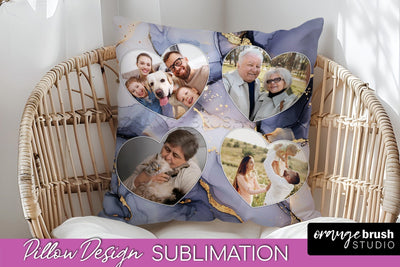 Family Photo Frame Pillow Sublimation - Marble Pillow Cover Sublimation OrangeBrushStudio 