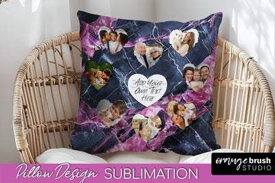 Family Photo Frame Pillow Sublimation - Marble Pillow Cover Sublimation OrangeBrushStudio 