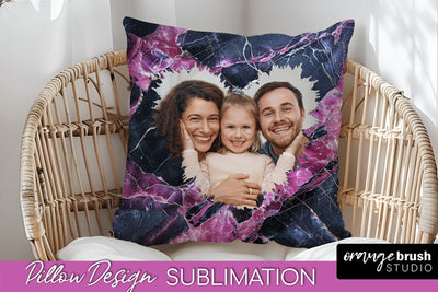 Family Photo Frame Pillow Sublimation - Marble Pillow Cover Sublimation OrangeBrushStudio 