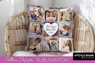 Family Photo Frame Pillow Sublimation - Marble Pillow Cover Sublimation OrangeBrushStudio 