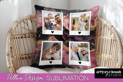 Family Photo Frame Pillow Sublimation - Marble Pillow Cover Sublimation OrangeBrushStudio 
