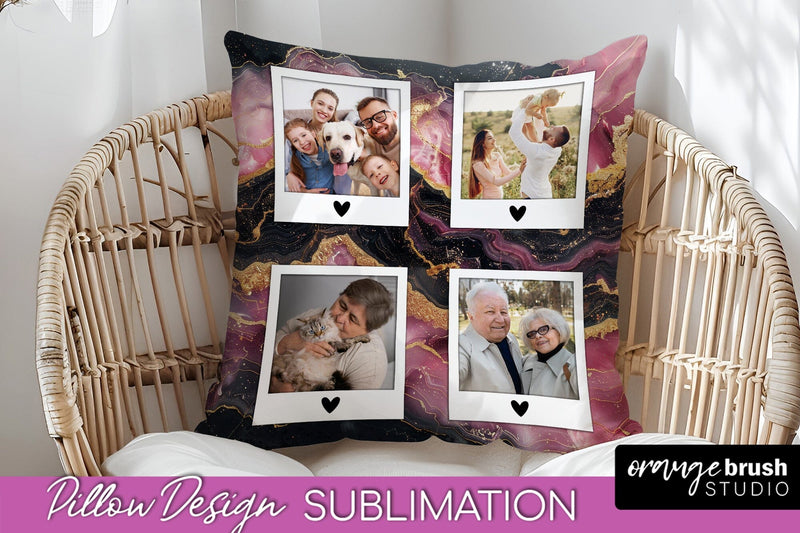 Family Photo Frame Pillow Sublimation - Marble Pillow Cover Sublimation OrangeBrushStudio 