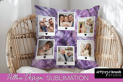 Family Photo Frame Pillow Sublimation - Marble Pillow Cover Sublimation OrangeBrushStudio 