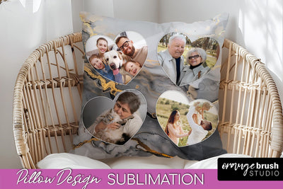 Family Photo Frame Pillow Sublimation - Marble Pillow Cover Sublimation OrangeBrushStudio 