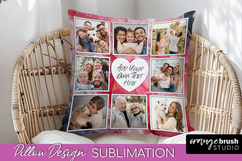 Family Photo Frame Pillow Sublimation - Marble Pillow Cover Sublimation OrangeBrushStudio 