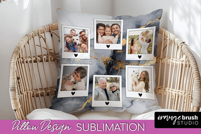 Family Photo Frame Pillow Sublimation - Marble Pillow Cover Sublimation OrangeBrushStudio 