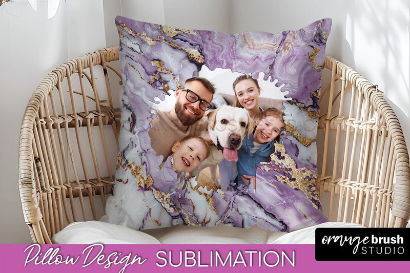 Family Photo Frame Pillow Sublimation - Marble Pillow Cover Sublimation OrangeBrushStudio 