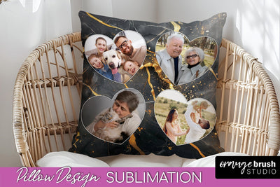 Family Photo Frame Pillow Sublimation - Marble Pillow Cover Sublimation OrangeBrushStudio 