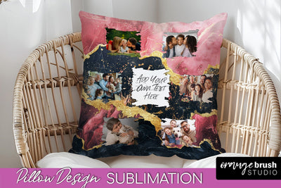 Family Photo Frame Pillow Sublimation - Marble Pillow Cover Sublimation OrangeBrushStudio 