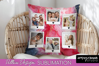 Family Photo Frame Pillow Sublimation - Marble Pillow Cover Sublimation OrangeBrushStudio 