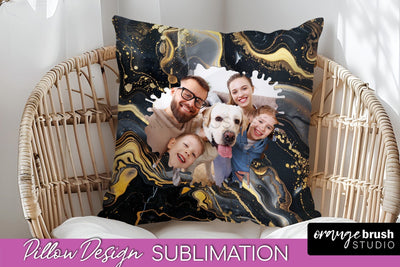 Family Photo Frame Pillow Sublimation - Marble Pillow Cover Sublimation OrangeBrushStudio 