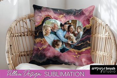 Family Photo Frame Pillow Sublimation - Marble Pillow Cover Sublimation OrangeBrushStudio 