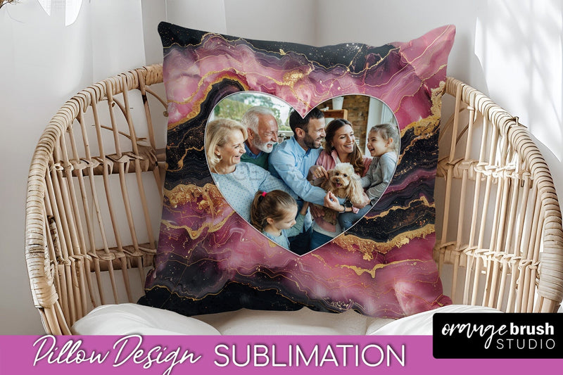 Family Photo Frame Pillow Sublimation - Marble Pillow Cover Sublimation OrangeBrushStudio 
