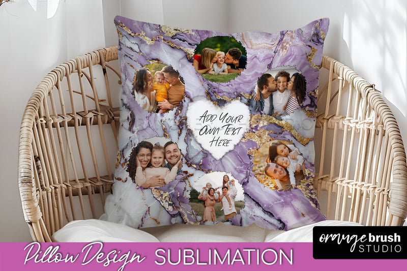 Family Photo Frame Pillow Sublimation - Marble Pillow Cover Sublimation OrangeBrushStudio 