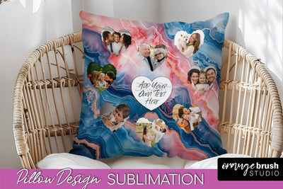 Family Photo Frame Pillow Sublimation - Marble Pillow Cover Sublimation OrangeBrushStudio 