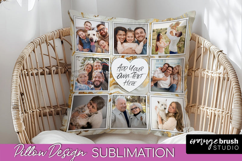 Family Photo Frame Pillow Sublimation - Marble Pillow Cover Sublimation OrangeBrushStudio 