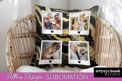 Family Photo Frame Pillow Sublimation - Marble Pillow Cover Sublimation OrangeBrushStudio 