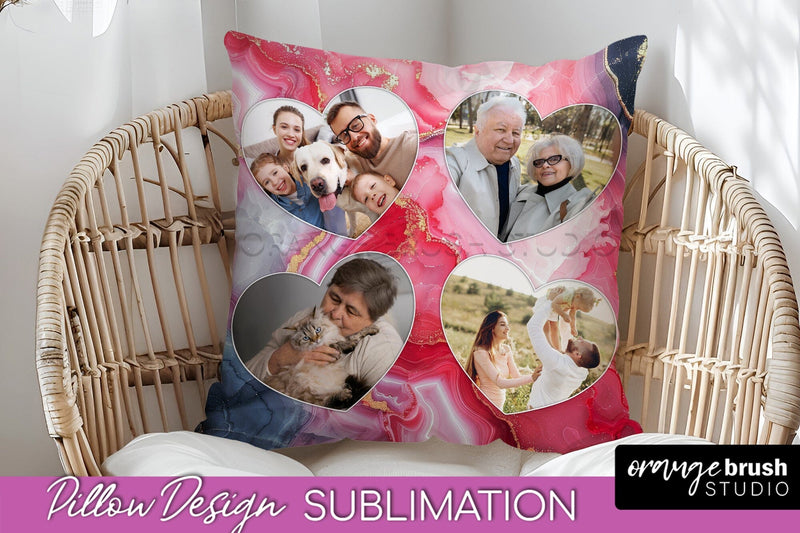 Family Photo Frame Pillow Sublimation - Marble Pillow Cover Sublimation OrangeBrushStudio 