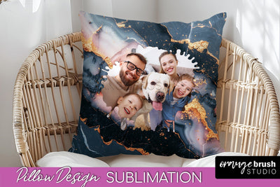 Family Photo Frame Pillow Sublimation - Marble Pillow Cover Sublimation OrangeBrushStudio 