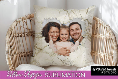 Family Photo Frame Pillow Sublimation - Marble Pillow Cover Sublimation OrangeBrushStudio 