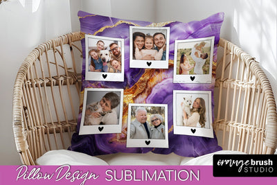Family Photo Frame Pillow Sublimation - Marble Pillow Cover Sublimation OrangeBrushStudio 