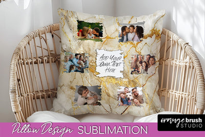 Family Photo Frame Pillow Sublimation - Marble Pillow Cover Sublimation OrangeBrushStudio 