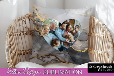 Family Photo Frame Pillow Sublimation - Marble Pillow Cover Sublimation OrangeBrushStudio 