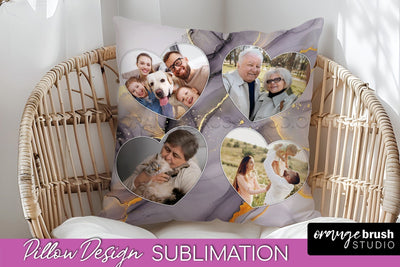 Family Photo Frame Pillow Sublimation - Marble Pillow Cover Sublimation OrangeBrushStudio 