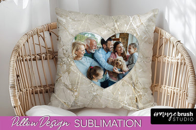 Family Photo Frame Pillow Sublimation - Marble Pillow Cover Sublimation OrangeBrushStudio 