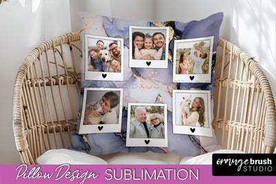 Family Photo Frame Pillow Sublimation - Marble Pillow Cover Sublimation OrangeBrushStudio 