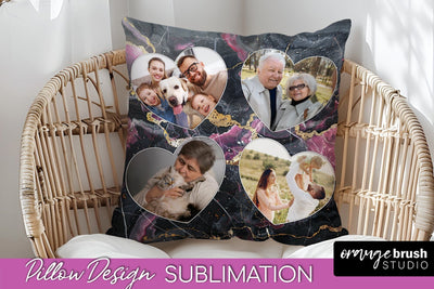 Family Photo Frame Pillow Sublimation - Marble Pillow Cover Sublimation OrangeBrushStudio 