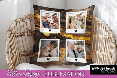 Family Photo Frame Pillow Sublimation - Marble Pillow Cover Sublimation OrangeBrushStudio 