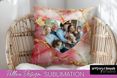 Family Photo Frame Pillow Sublimation - Marble Pillow Cover Sublimation OrangeBrushStudio 
