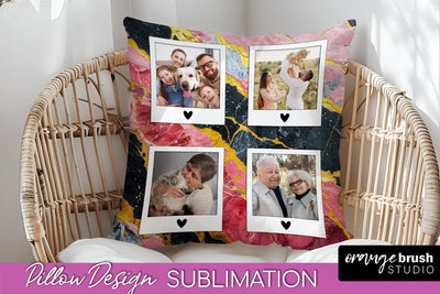 Family Photo Frame Pillow Sublimation - Marble Pillow Cover Sublimation OrangeBrushStudio 