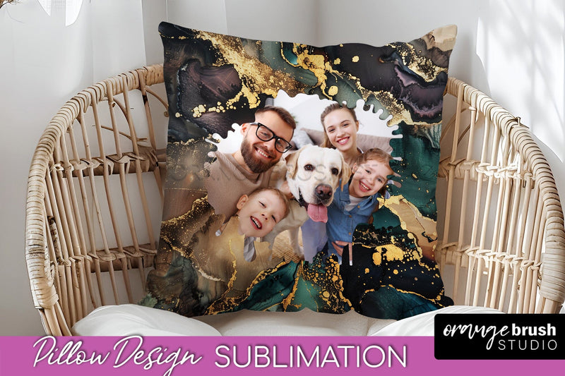 Family Photo Frame Pillow Sublimation - Marble Pillow Cover Sublimation OrangeBrushStudio 