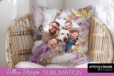 Family Photo Frame Pillow Sublimation - Marble Pillow Cover Sublimation OrangeBrushStudio 