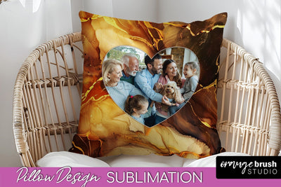 Family Photo Frame Pillow Sublimation - Marble Pillow Cover Sublimation OrangeBrushStudio 