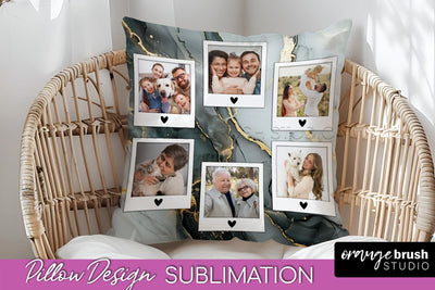 Family Photo Frame Pillow Sublimation - Marble Pillow Cover Sublimation OrangeBrushStudio 