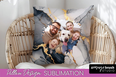 Family Photo Frame Pillow Sublimation - Marble Pillow Cover Sublimation OrangeBrushStudio 