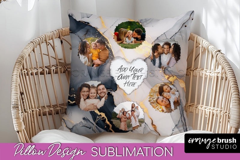Family Photo Frame Pillow Sublimation - Marble Pillow Cover Sublimation OrangeBrushStudio 