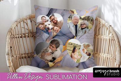 Family Photo Frame Pillow Sublimation - Marble Pillow Cover Sublimation OrangeBrushStudio 