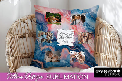 Family Photo Frame Pillow Sublimation - Marble Pillow Cover Sublimation OrangeBrushStudio 