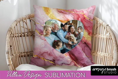 Family Photo Frame Pillow Sublimation - Marble Pillow Cover Sublimation OrangeBrushStudio 