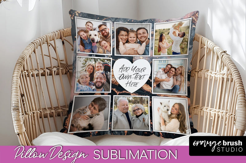 Family Photo Frame Pillow Sublimation - Marble Pillow Cover Sublimation OrangeBrushStudio 