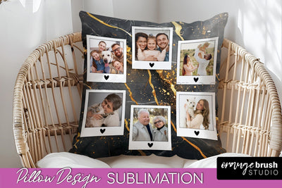 Family Photo Frame Pillow Sublimation - Marble Pillow Cover Sublimation OrangeBrushStudio 