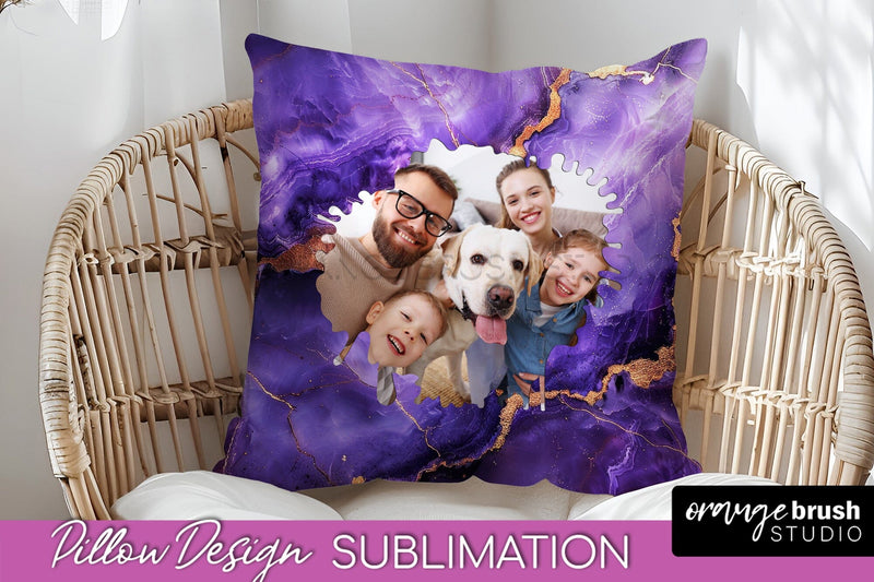 Family Photo Frame Pillow Sublimation - Marble Pillow Cover Sublimation OrangeBrushStudio 