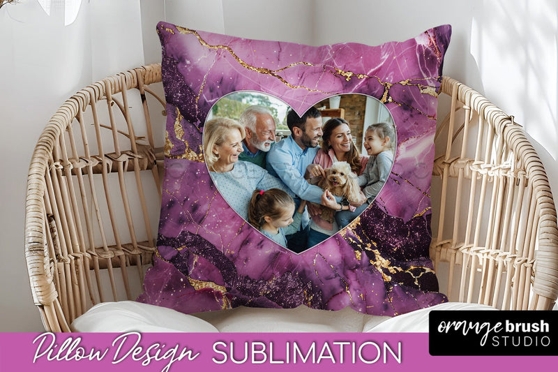 Family Photo Frame Pillow Sublimation - Marble Pillow Cover Sublimation OrangeBrushStudio 